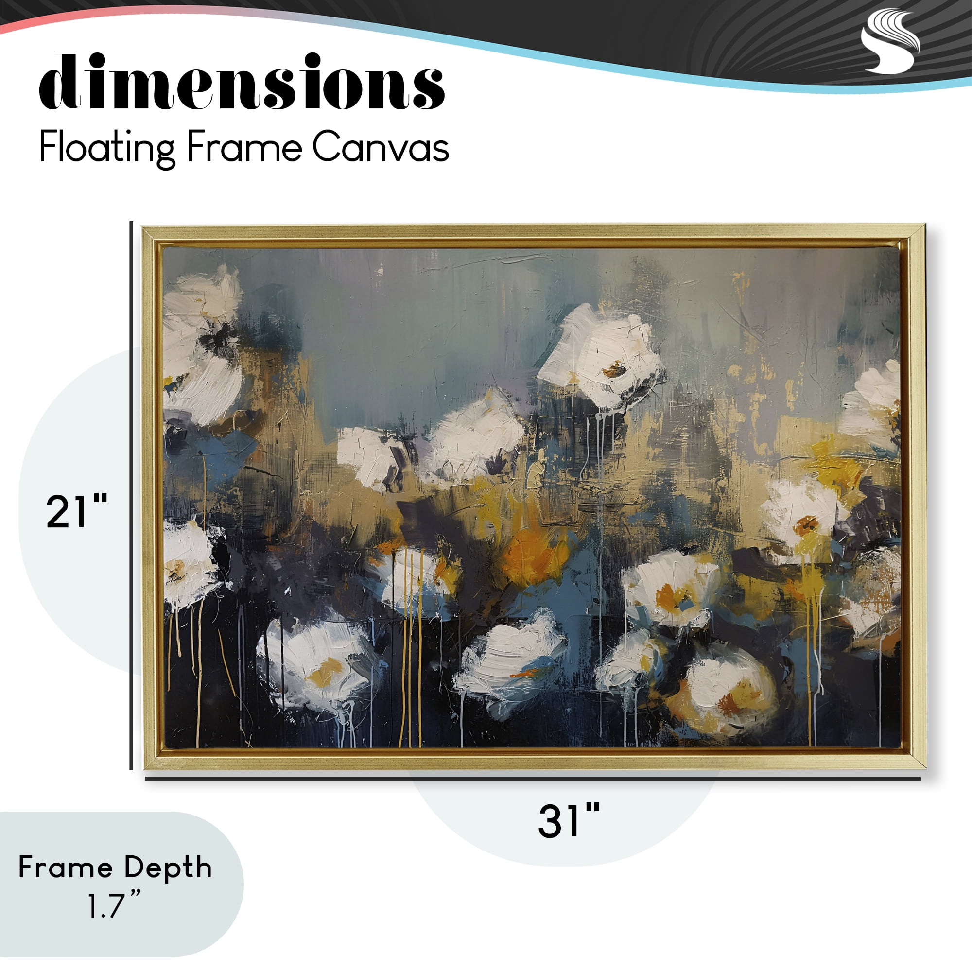 Stupell Industries Contemporary Paint Drip Blossoms Gold Framed Floater Canvas Wall Art, design by Jacky Ngan