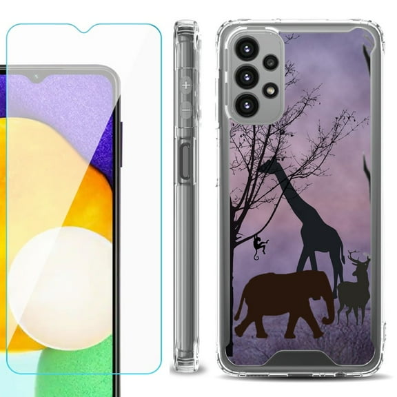 Shockproof Bumper Phone Case for Samsung Galaxy A23 5G, with Tempered Glass Screen Protector, by OneToughShield ® - Twilight Safari