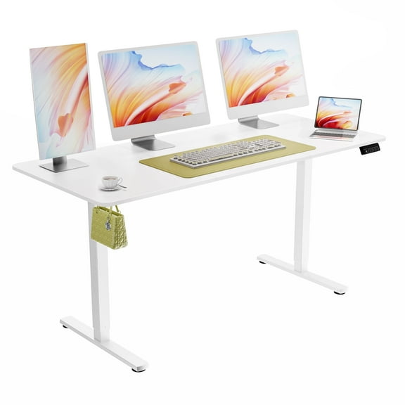 Ergomaker Electric Standing Desk,63" x 27.5" Height Adjustable Desk with Memory Preset for Adult,White