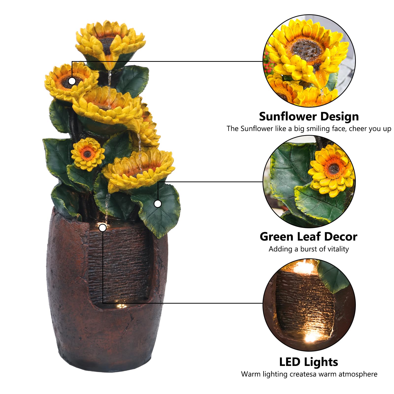 Outdoor Fountains and Waterfalls Cascading Sunflower Fountain 4-Tiers Outdoor Freestanding Water Fountain Garden Patio Backyard Porch Balcony Pond Decor for Outside 39.76 Inch Tall