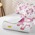 thumbnail image 4 of Manfei Lovely Unicorn Twin Quilt Set,Playful Stars Heart Twin Coverlet Set,Pink White Multicolor,2pcs, 4 of 7