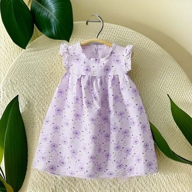 Robes pour Fillettes Manches à Volants Robe Évasée à Volants Robes d'Été Robe Florale Robe de Princesse pour Filles Robe pour Tout-Petits