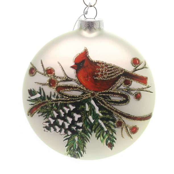 Holiday Ornaments CARDINAL DISK ORNAMENT Christmas Red Bird Pinecone 157317
