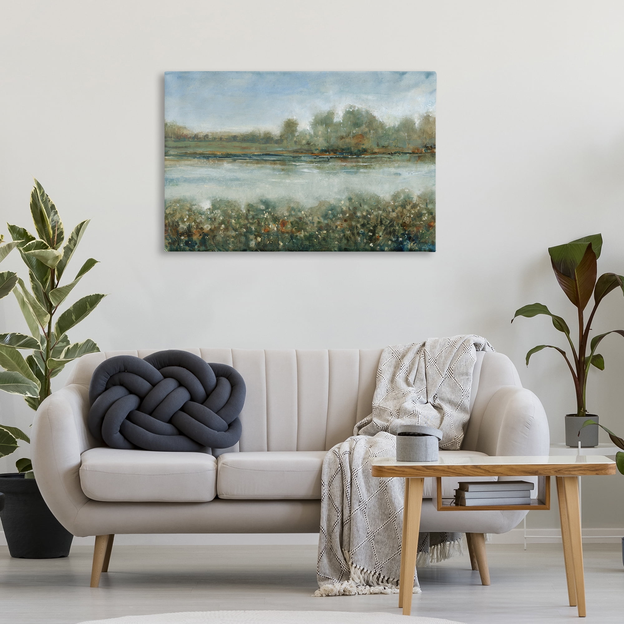 Stupell Industries Vegetation Lining River Landscape & Nature Painting Wrapped Canvas Art Print Wall Art, 36 x 24