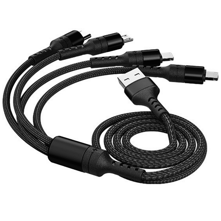 Multi Charging Cable 4 In 1 Nylon Braided Multiple USB Fast Charging Cord  Adapter Type C Micro USB Port Connectors Compatible Cell Phones Tablets and  More 