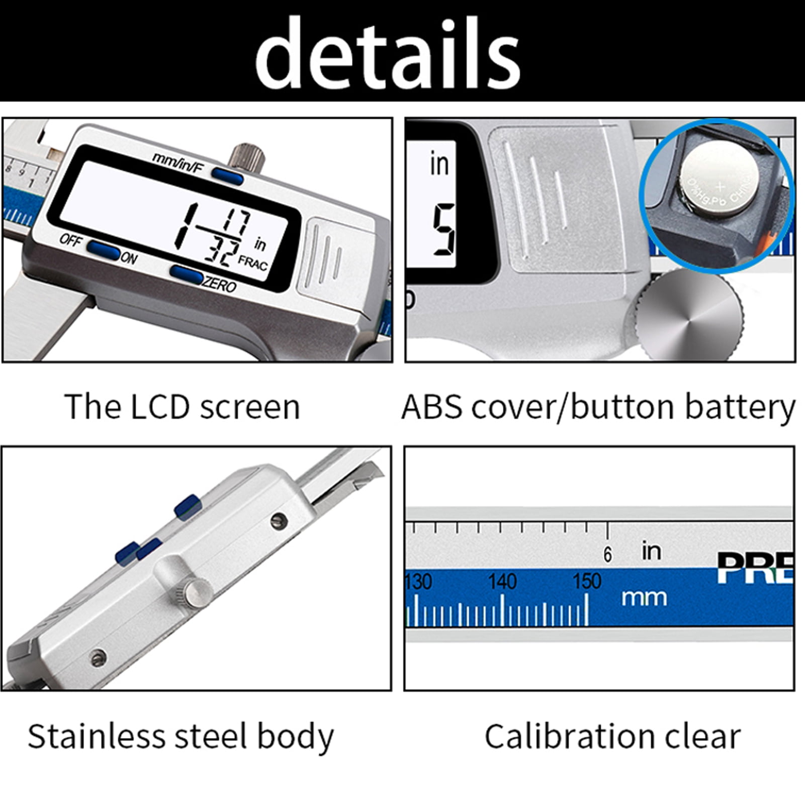 Elowen Electronic Caliper Electronic Digital Caliper Stainless Steel Slide Caliper Measuring Tool Electronic Micrometer Caliper with Large LCD Screen 3 Measurement Units Switchable