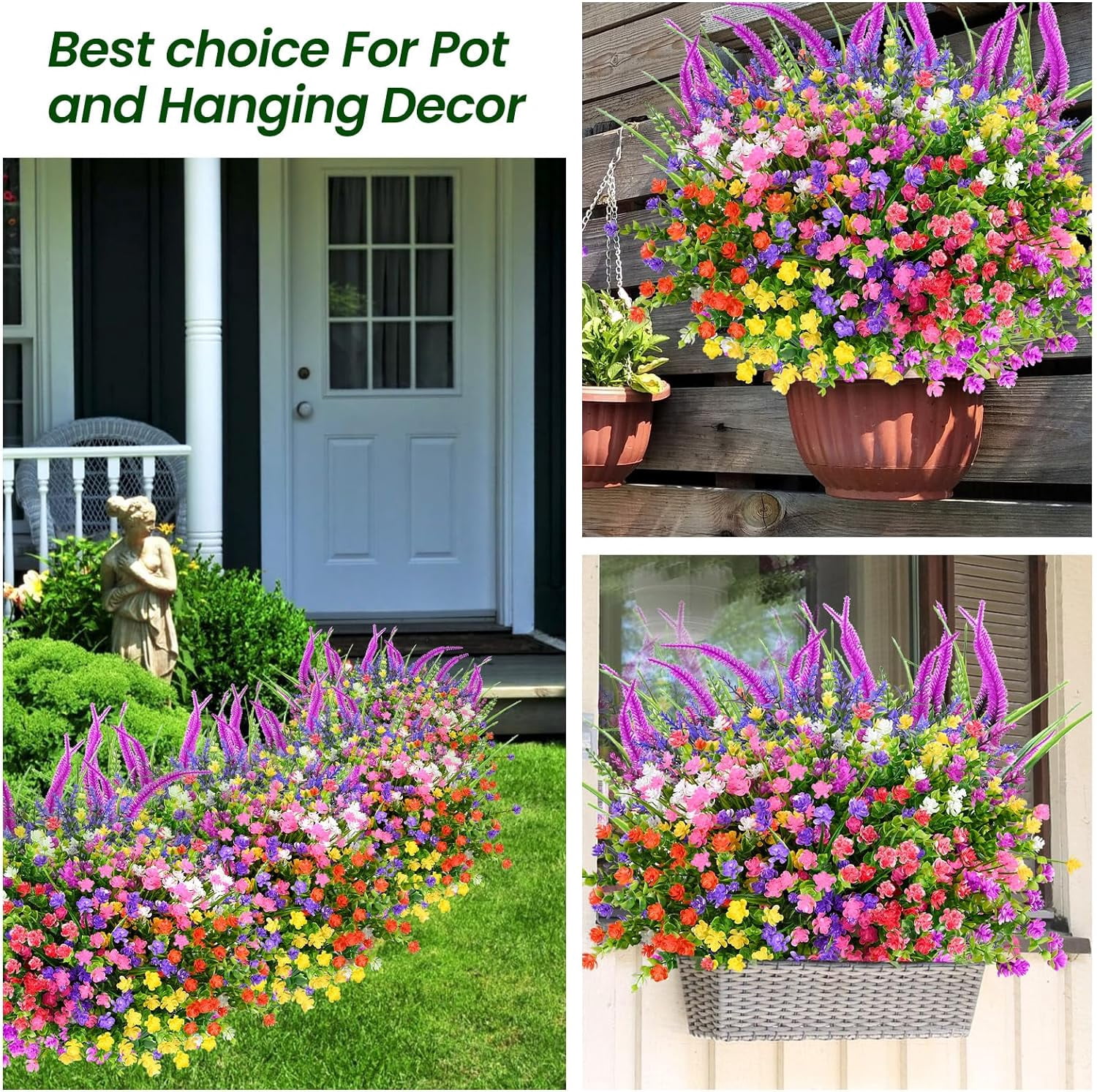 Artificial Plants Outdoor, 20PCS Artificial Flowers, UV Resistant Fake Flowers, Faux Flowers for Outdoor Planters for Front Porch Pot Decor