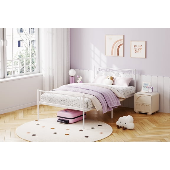Twin Metal Platform Bed Frame with Headboard Footboard, Modern Sturdy Steel Slats Support Under Bed Storage