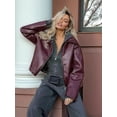 thumbnail image 4 of Women'S Jacket Fashion Lapel Zipper Long Sleeve Street Style Outerwear Wine Red S, 4 of 9