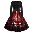 thumbnail image 2 of Women's Casual Fashion Long Sleeve Christmas Graphic Printed Vintage Long Dresses with Round Neck, Fall and Winter Casual Wear for Festive Occasions,Wine,M, 2 of 4