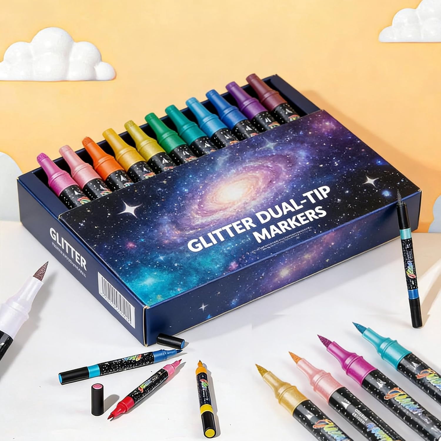 24/48/72/96 Colors Glitter Effect Brush Markers, Glitter Markers for Adults, Metallic Glitters Dual Tip Marker for Cards, DIY Crafts, Writing, Adults Coloring Books, Art Supplies Scrapbooking (24)
