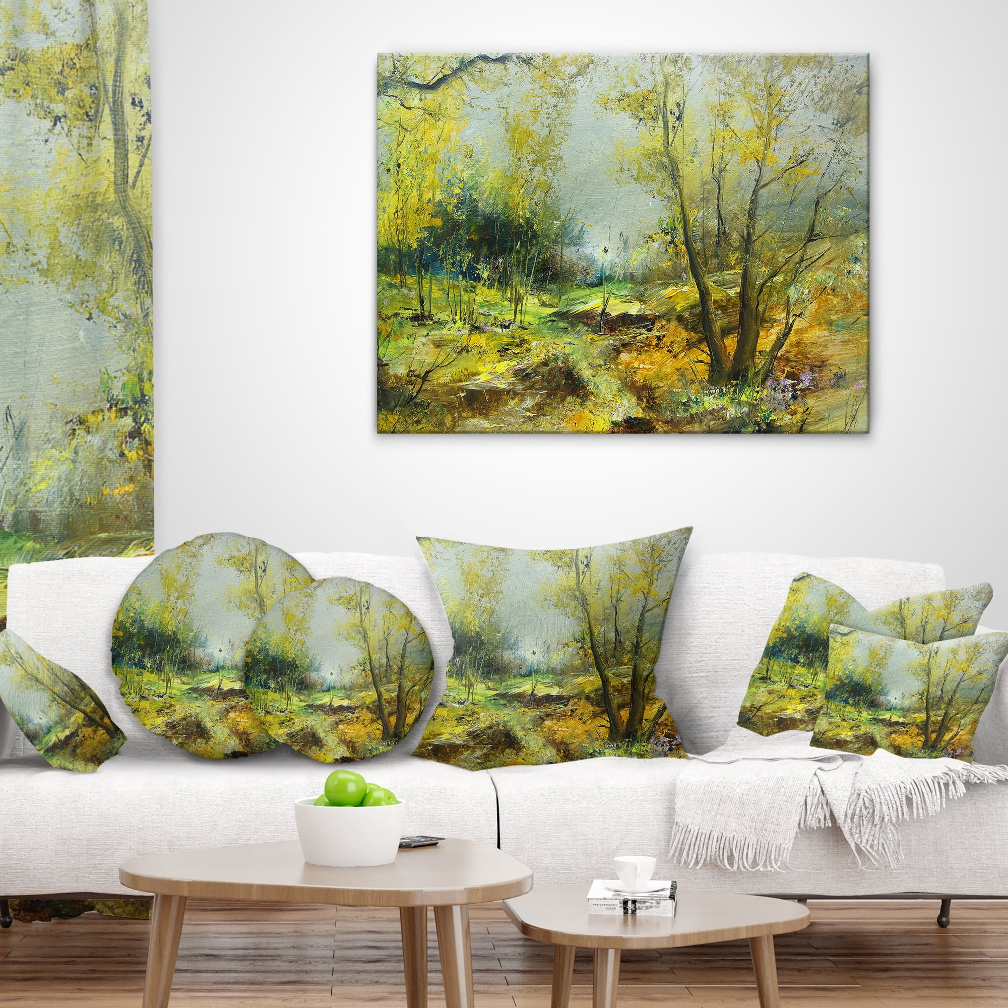 Designart Green Yellow Deep Forest - Landscape Printed Throw Pillow - 12x20