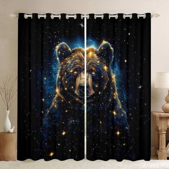 Manfei 3D Wildlife Bear Curtains Pack of 2 (42x84 Each), Mystic Glitter Stars Galaxy Curtains Blackout, Rustic Animal Bedroom Curtains, Curtains and Drapes Home Decor