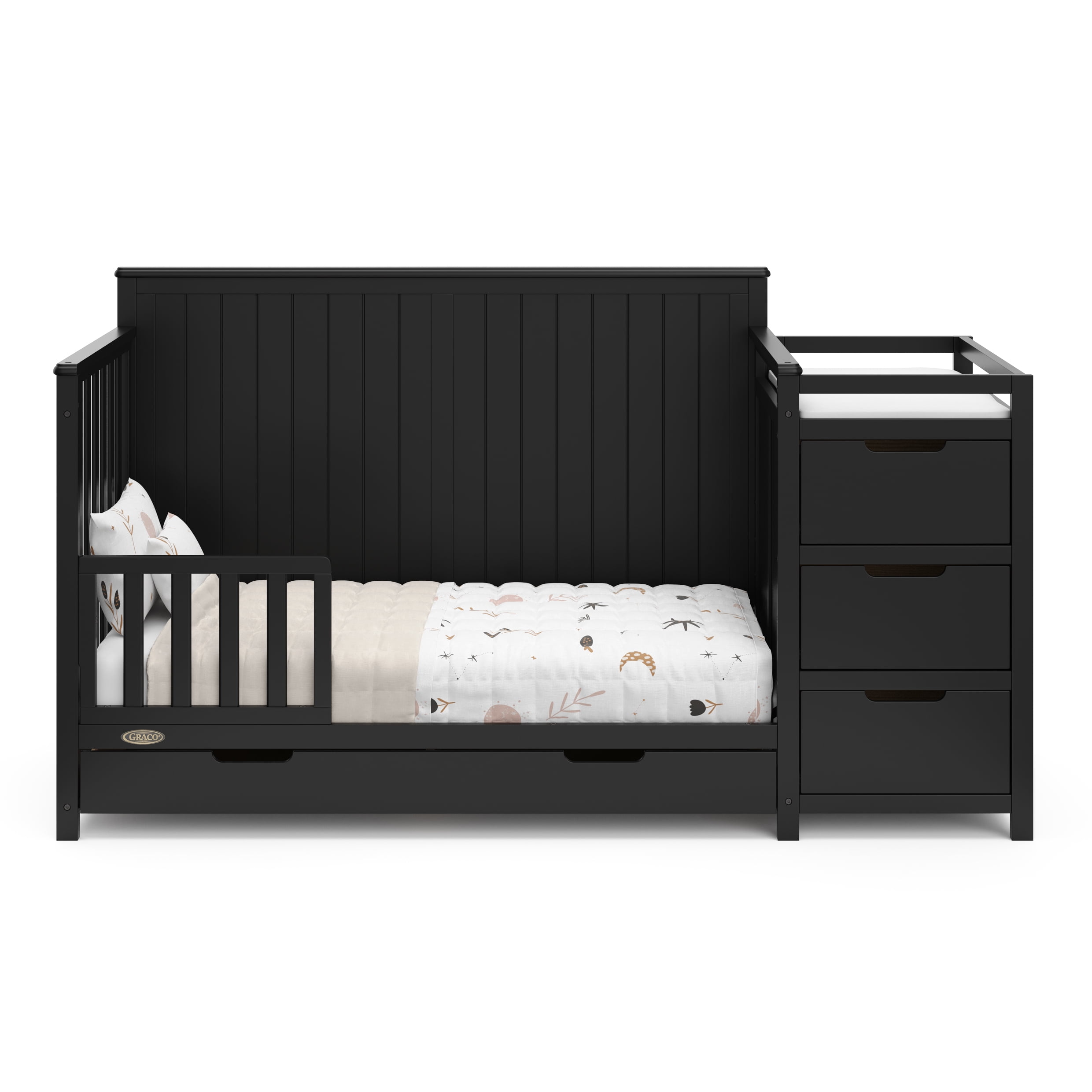 Graco Hadley 5-in-1 Convertible Baby Crib and Changer with Drawer, Black