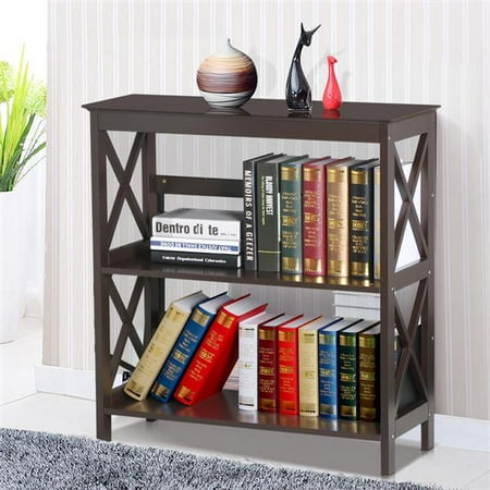 Slotted Display Shelf - Yaheetech 3 Tier Espresso Finish Wood Bookcase Bookshelf Display Rack Stand Storage Shelving Unit