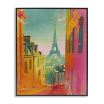Stupell Industries Modern Paris Tower Town & City Painting Black Framed Art Print Wall Art, 16 x 20