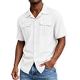 thumbnail image 4 of Cmfcve Short Sleeve Short Sleeve Tops for Men Business Casual Button Up Shirts Solid Lapel Collared Work Shirts with Two Flap Pockets, 4 of 7