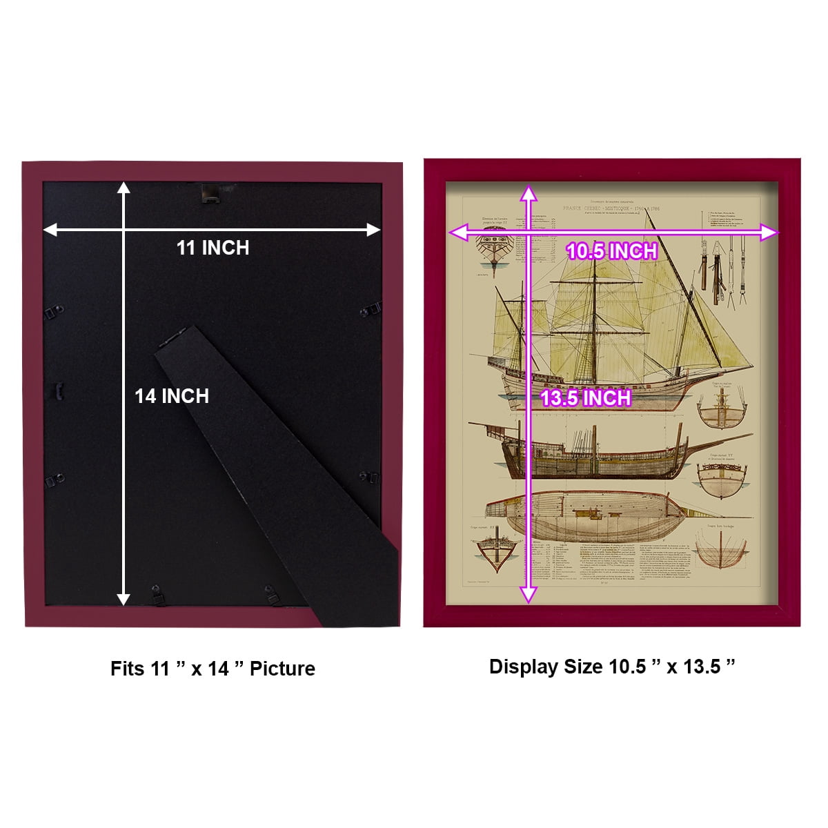 Antique Ship Plan II -Framed Print w/glass-Cherry Red