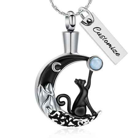 Moon Cat Pet Memorial Cremation Jewelry for Ashes Urn Necklace Lockets for Cat Ashes Holder Keepsake Pendent for Ashes and Chain
