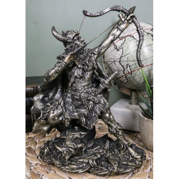 Viking Berserker Warrior With Bull Horn Helmet Shooting Arrow With Bow Figurine