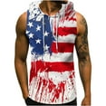 thumbnail image 2 of Lilgiuy Men's 4th of July Hooded Tank Top 3D Non Positioning Printing Sleeveless Head Drawstring Pocket Tank Top Casual T-shirt Top Blouse Festival Gifts(Red,L), 2 of 5