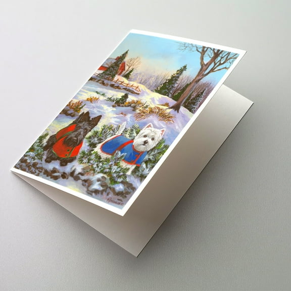 Scottie and Westie Christmas Pine Hill Greeting Cards and Envelopes Pack of 8