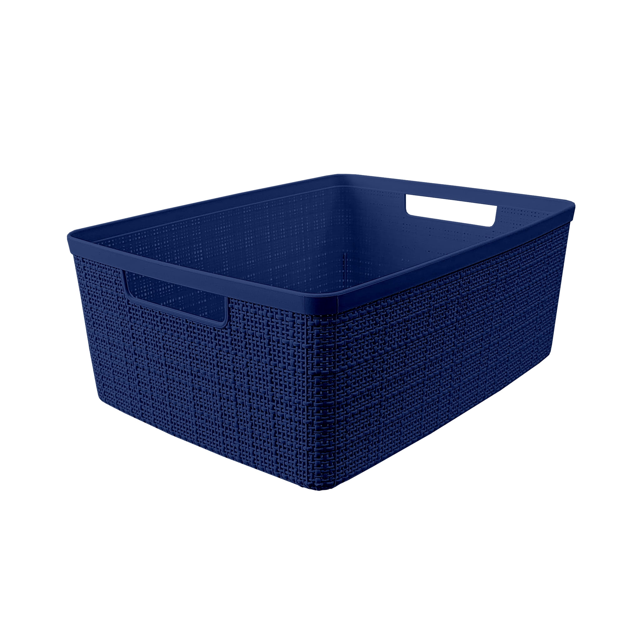 Curver Set of 6 Jute Basket Medium Durable Resin Organization and Storage Basket Bin, Blue