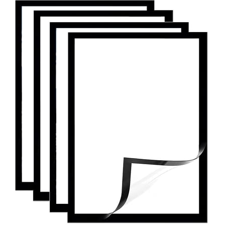 Durable Self-Adhesive Magnetic Frame 8.5" x 11" - Document Frame For Internal Signage - Self-Adhesive Attachment - Pack of 4 Suitabble Frames Painting for Wall Window Door (Black)