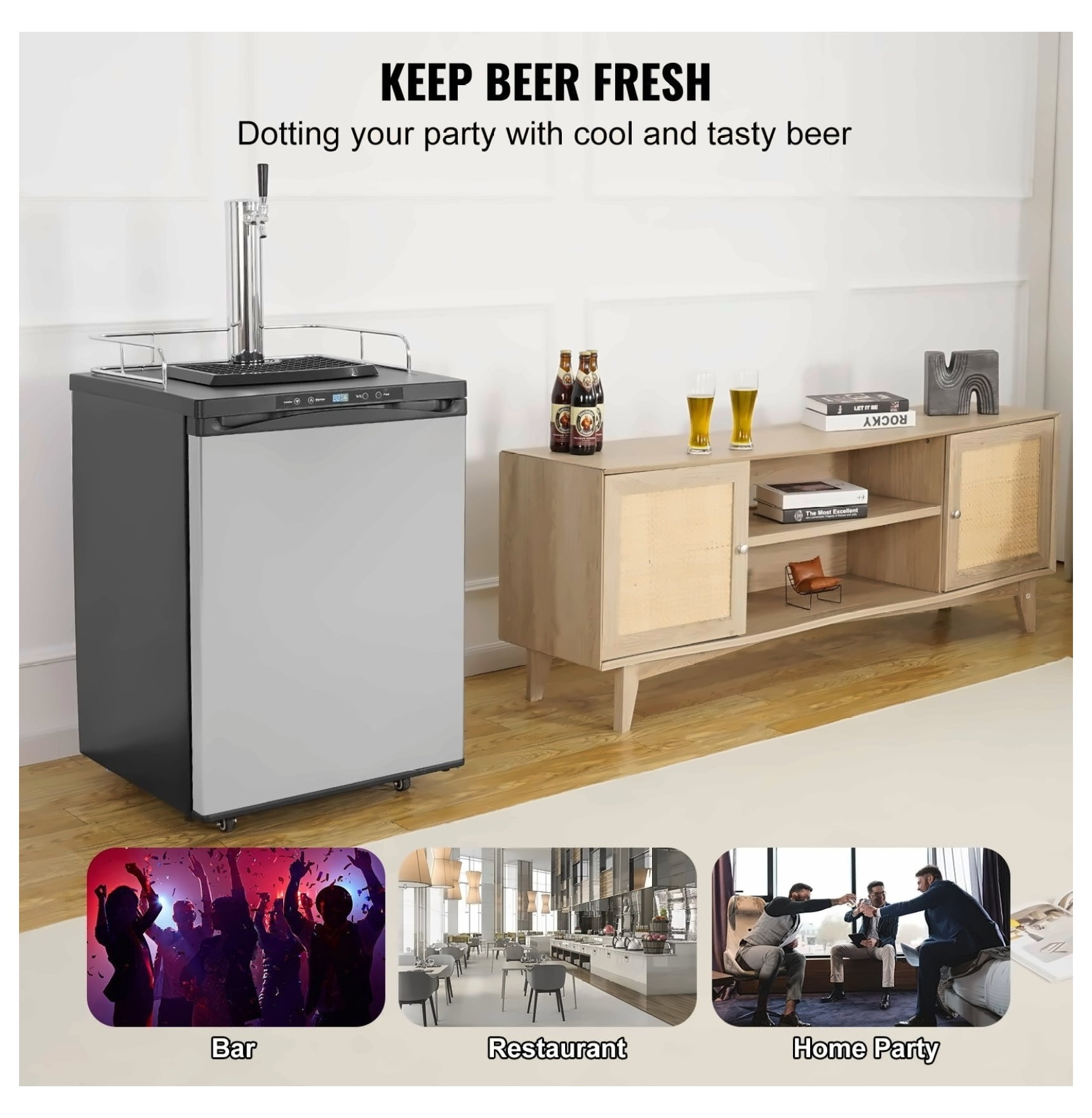Beer Kegerator Draft Beer Dispenser - Full Size Keg Refrigerator Single Tap - 162L Kegerator for Home Bar & Restaurant