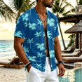 thumbnail image 2 of Uwinwear Men's Linen Cotton Short Sleeve Button Up V Neck Shirts Lightweight Tops Hawaiian Summer Beach Printed Casual Shirts Breathable Casual Wear,Royal Blue,XXL, 2 of 8