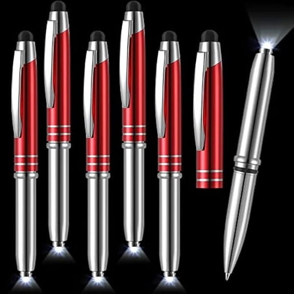 5 Pieces Stylus Pen for Touchscreen Devices Multi-Function Capacitive Pen with LED Flashlight 3 in 1 Invisible Metallic Ink Tools with Light(Red)