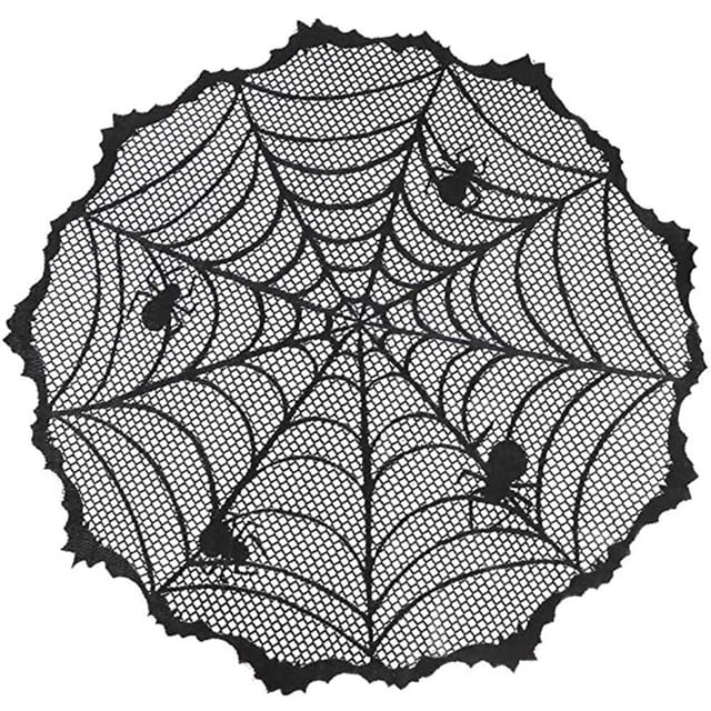 Mantel de tela de araña de encaje de 40 pulgadas para Halloween cubierta de mesa redonda para mesa de Halloween