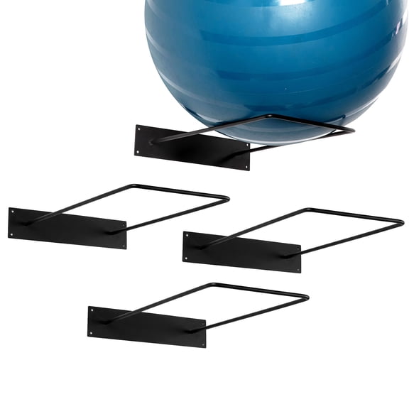 MyGift Set of 4 Matte Black Yoga Exercise Ball Rack Equipment, Industrial Commercial Gym Organizer