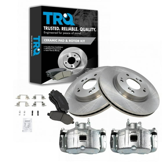 TRQ Front Brake Pad & Rotor Kit Brake Caliper Brake Pads Brake Rotor Ceramic Fits Select 2008-2011 Mitsubishi Lancer 2007-2017 Outlander 2011-2016 Outlander Sport