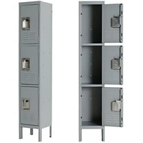 SUNCROWN Metal Storage Locker with 3 Door Personal for Home Office School Gym Cabinet, Gray