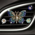 thumbnail image 1 of Mariposa azul + 3 clips de coche de crisantemo para decoración de interiores, bonitos clips de ventilación de coche para decoración de salpicadero,, 1 of 5