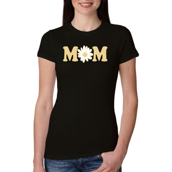 Wild Bobby, Mom Daisy Mother's Day Womens Slim Fit Junior Tee, Black, Small
