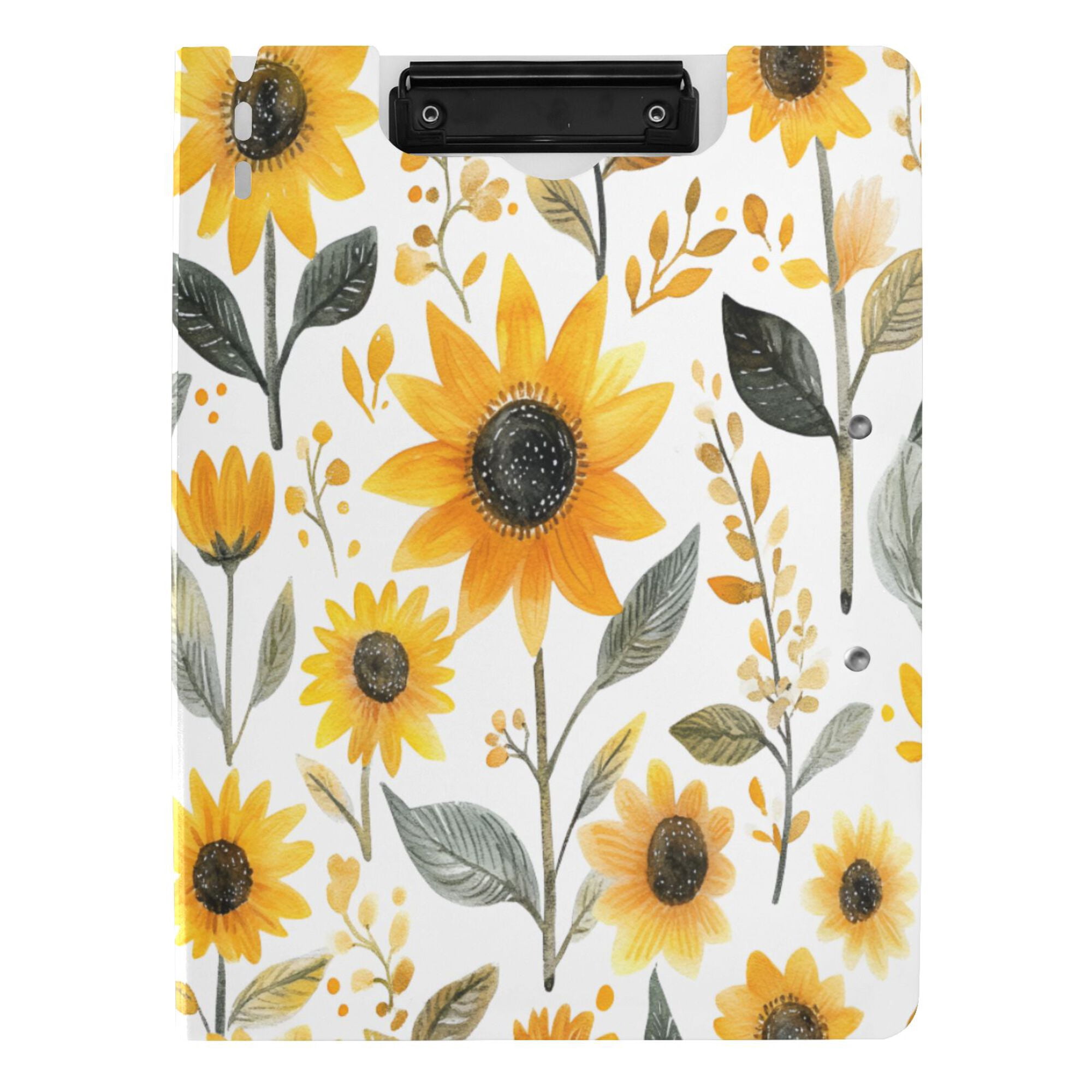 FORMRS A4 Clipboard Folder with Pen Holder Horizontal Foldable School Office Binder, White Watercolor Sunflowers