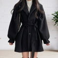 thumbnail image 4 of Fall Winter Women Jacket Turn-down Collar Single-breasted with Belt Thickened Jacket with Pockets Long Sleeves English Style A-line Dating Commuting Overcoat, 4 of 8