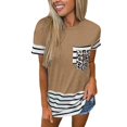 thumbnail image 1 of Nouveau T-Shirt Décontracté pour Femmes Manches Courtes Hauts Imprimé Rayé Patchwork Col Rond Tee Grande Taille Poches Blouse Ample, 1 of 6