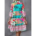 thumbnail image 2 of Women's Printed Notched Three Quarter Sleeve Tiered Dress Polyester 100% Fabric Easy Care Everyday Wear Casual, 2 of 6