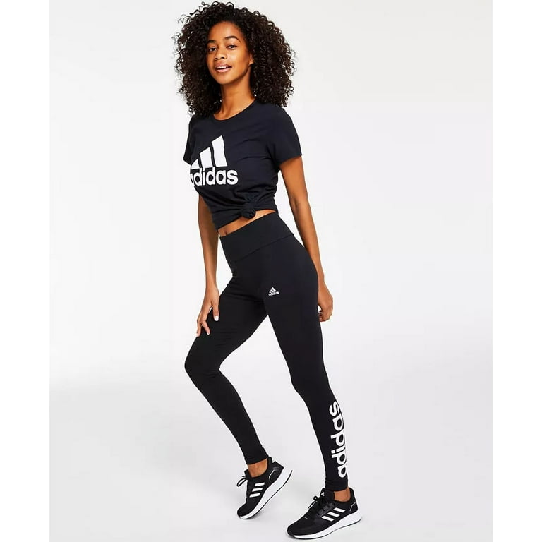 adidas Womens Linear-Logo Full Length Leggings,Dark Grey Heather,X-Small