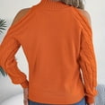 thumbnail image 7 of Ahdbta Women's Casual Sweaters Sexy Off Shoulder Mock Neck Pullover Tops Solid Color Lantern Long Sleeve Cable Knitted Sweaters, 7 of 7
