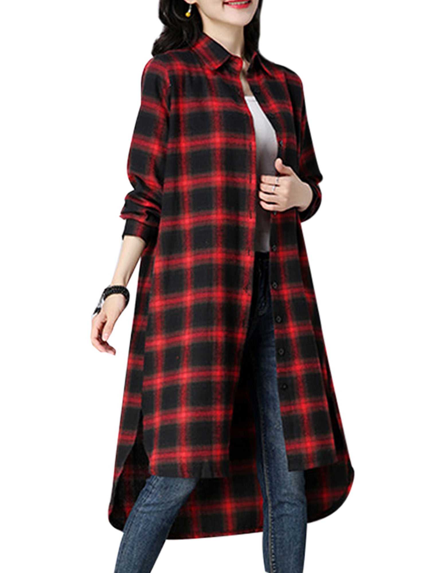 Women Coat,JKRED Womens Turtleneck Tops Plaid Shirts Tunic Long Sleeve Pullover Sweatshirt