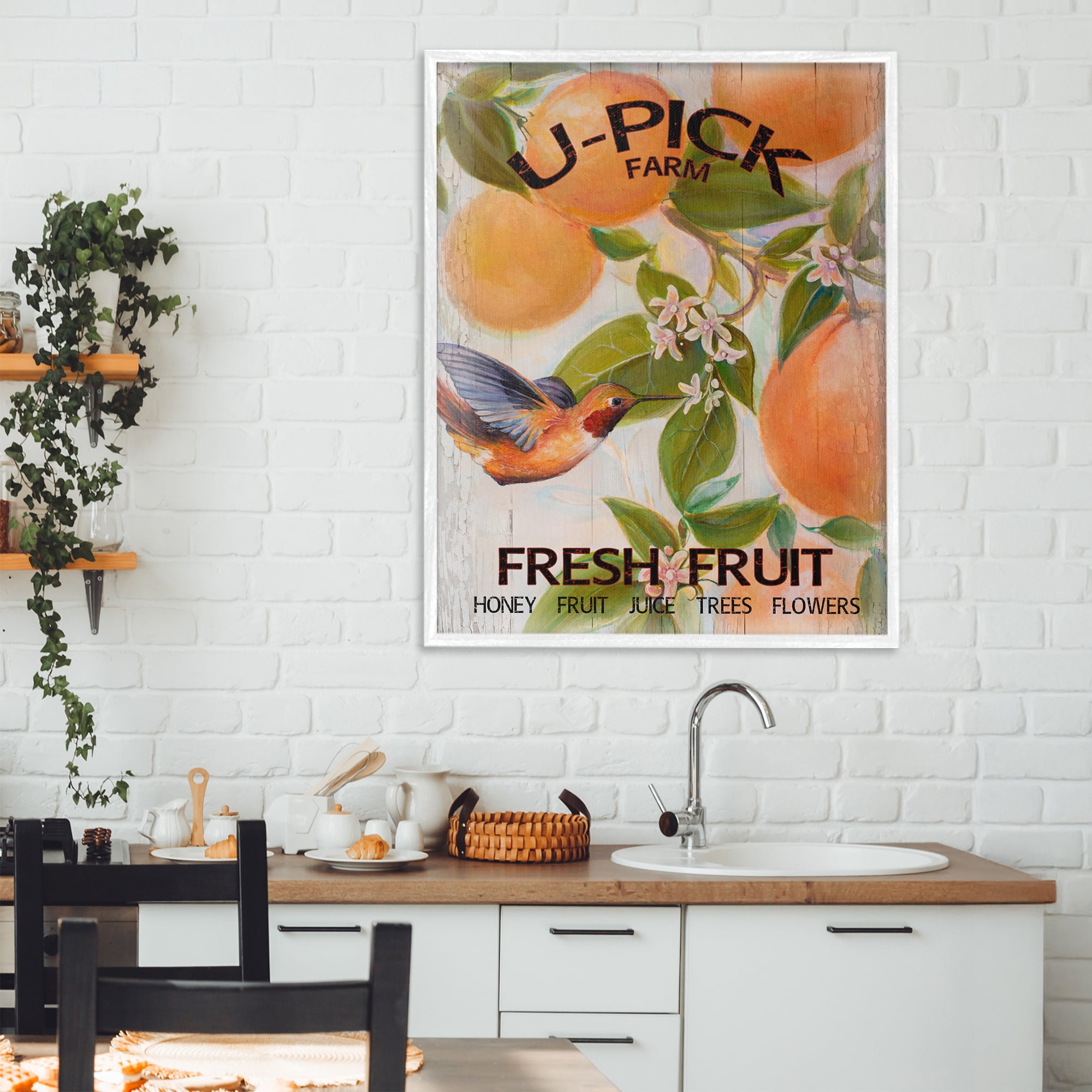 Stupell Industries U-Pick Fresh Fruit Farm White Framed Giclee Art, design by Diannart