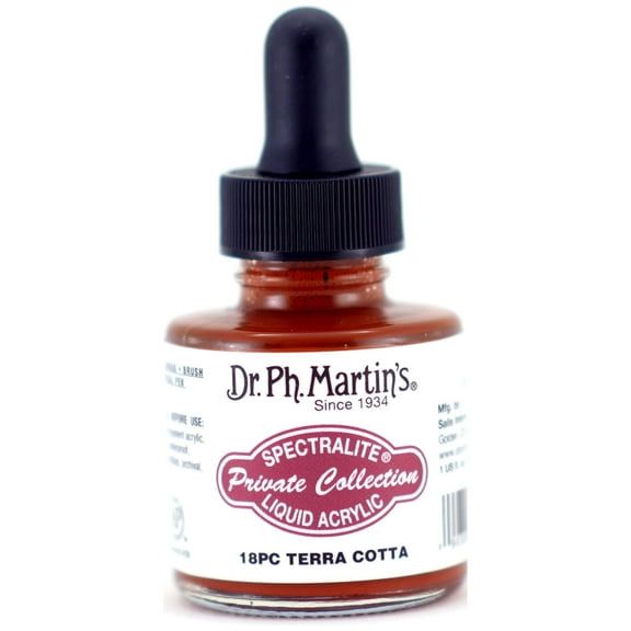 Dr. Ph. Martin's® Spectralite Private Collection Liquid Acrylics (18PC) Arcylic Paint Bottle, 1.0 US fl oz, Terra Cotta, 1 Bottle
