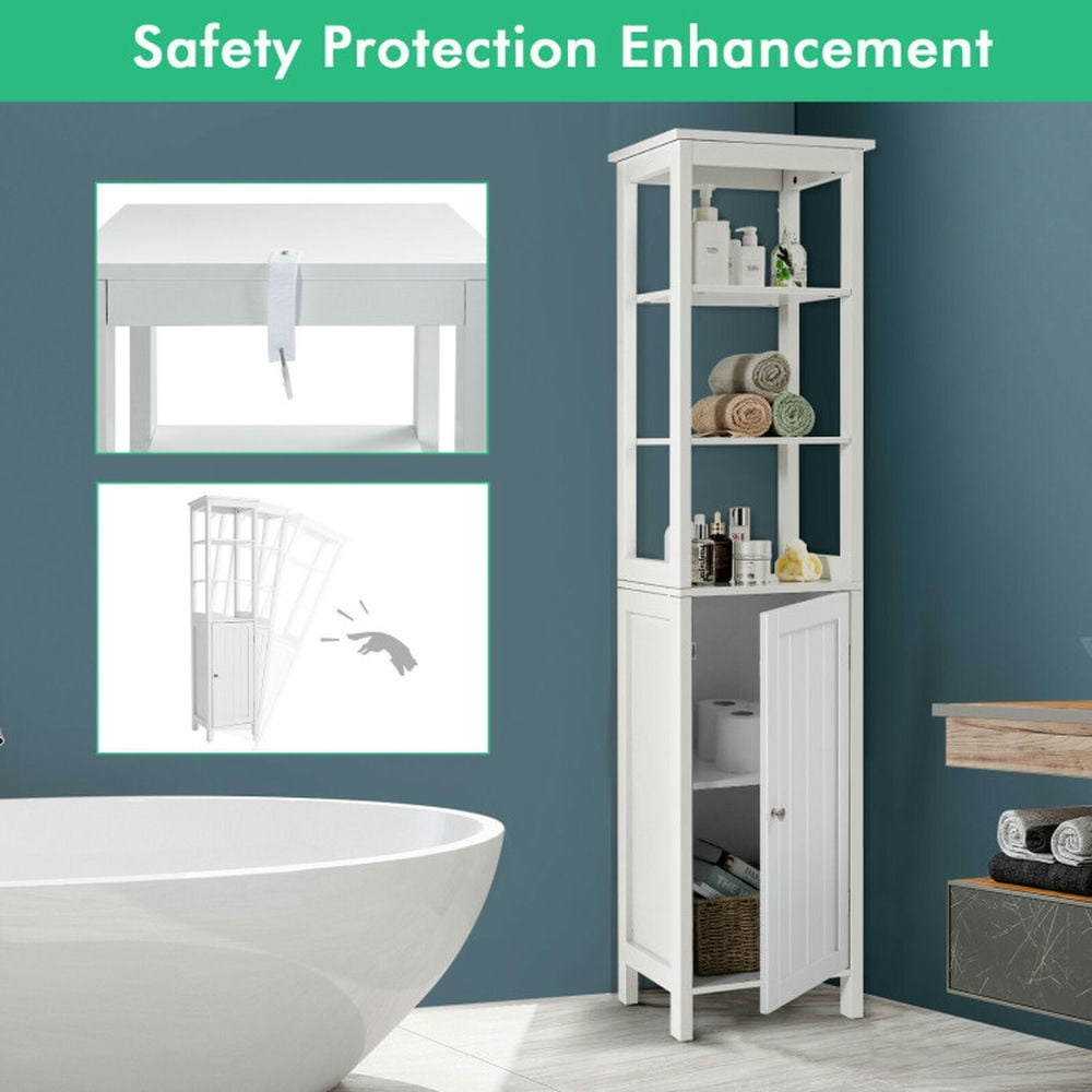 Finihen Bathroom Storage Cabinet, Bathroom Floor Cabinet, Freestanding Storage Cabinet With 3-Tier Shelf and Door, for Bathroom, Living Room, Bedroom, Kitchen, White Finihen Bathroom Storage Cabinet, Bathroom Floor Cabinet, Freestanding Storage Cabinet With 3-Tier Shelf and Door, for Bathroom, Living Room, Bedroom, Kitchen, White