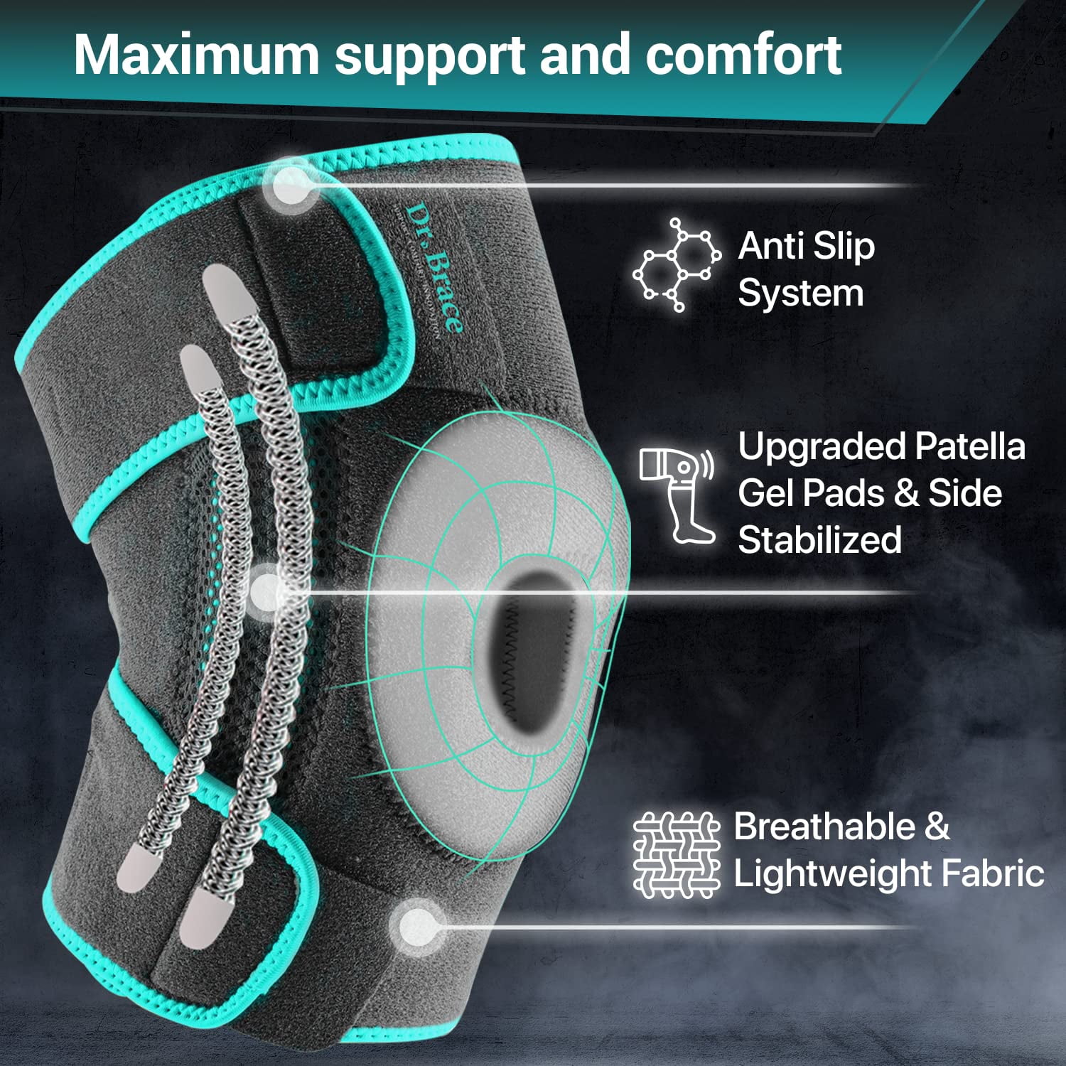 DR. BRACE Compression Knee Brace with Side Stabilizers & Patella Gel Pads, Knee Support for Knee Pain, Running & Sports, Men & Women (Earth X-Large)