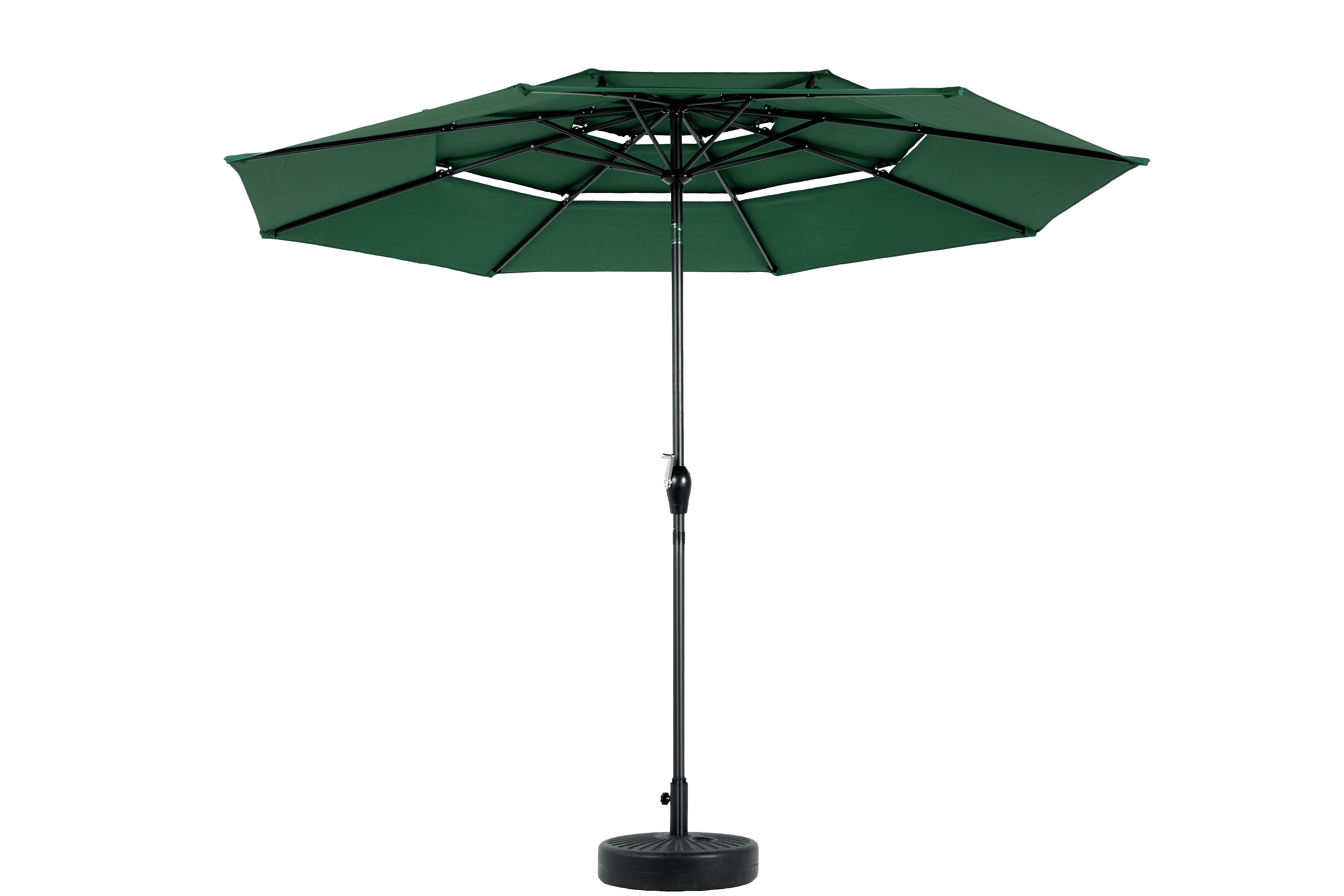 3-Tier Auto-Tilt Outdoor Patio Umbrella 9-Foot, Market Table Umbrella for Deck and Backyard with Crank, Dark Green