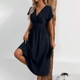 thumbnail image 5 of SMihono Womens V Neck Maxi Dresses Summer Elegant Bohemian Holiday Dress Batwing Sleeve High Waist Resort Wear Sundress Navy XL, 5 of 9